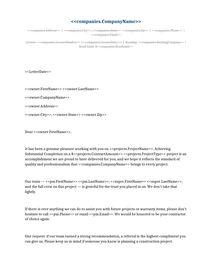 Preview of the Client Thank You / Referral Request template