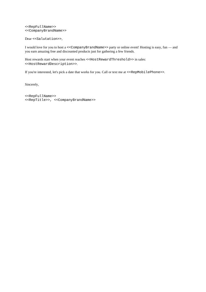 Preview of the Host Invitation template