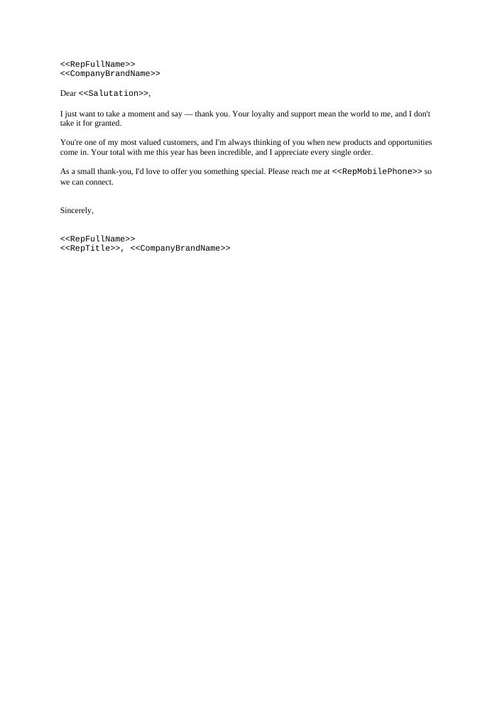 Preview of the VIP Customer Appreciation template