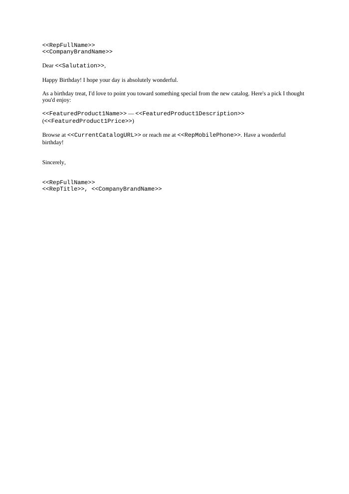 Preview of the Birthday Greeting template
