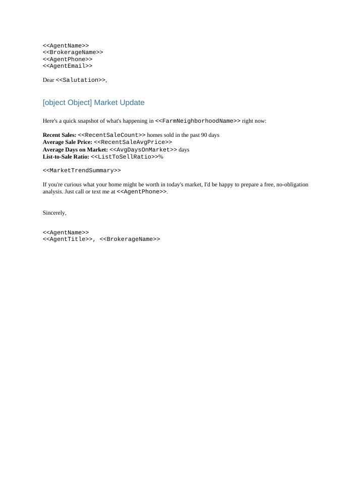 Preview of the Neighborhood Market Update template