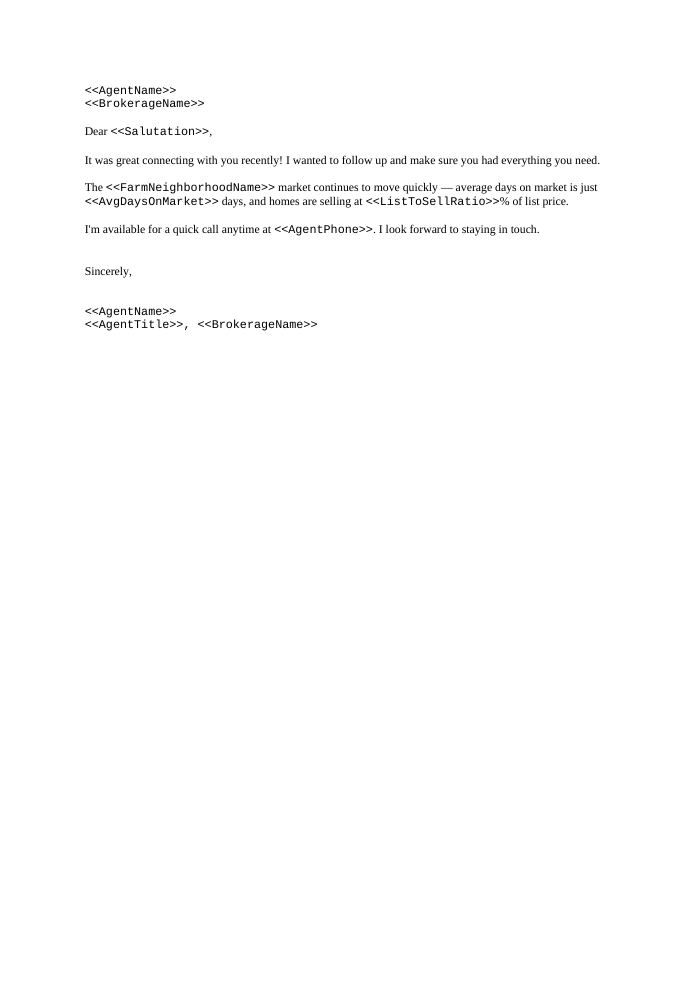 Preview of the Warm Follow-Up Letter template