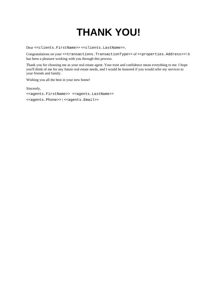 Preview of the Client Thank You Letter template