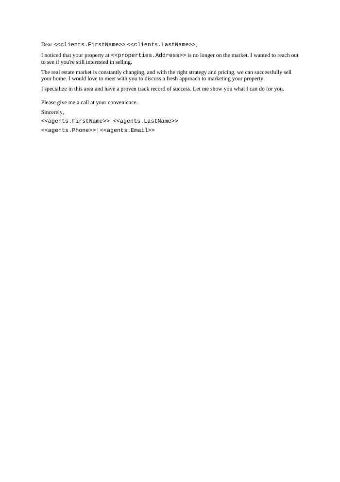Preview of the Expired Listing Follow-Up template