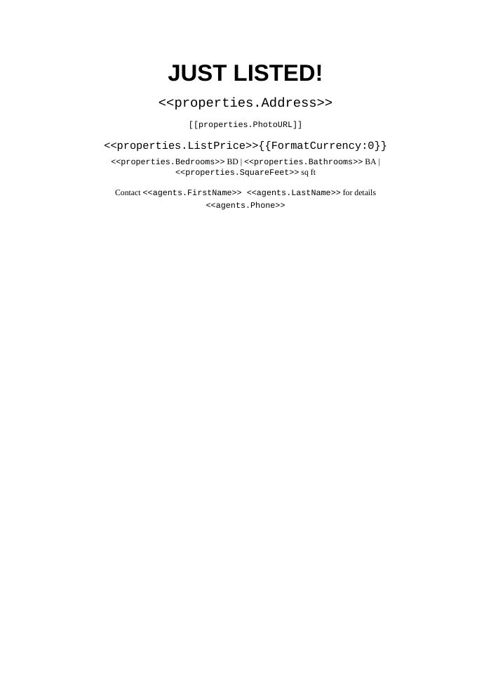 Preview of the Just Listed Postcard template