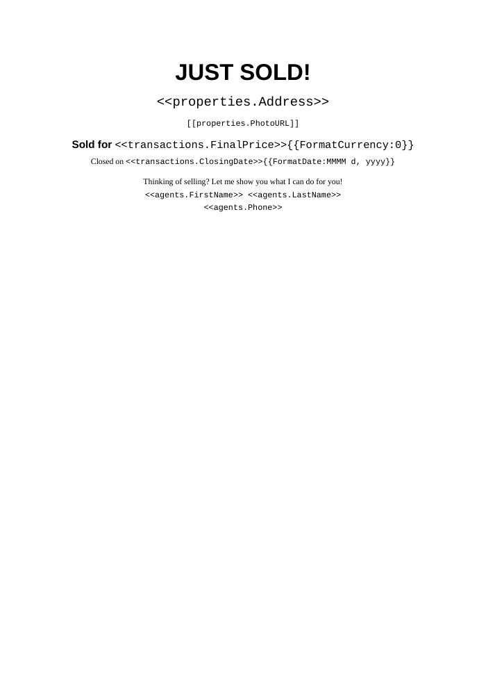 Preview of the Just Sold Postcard template