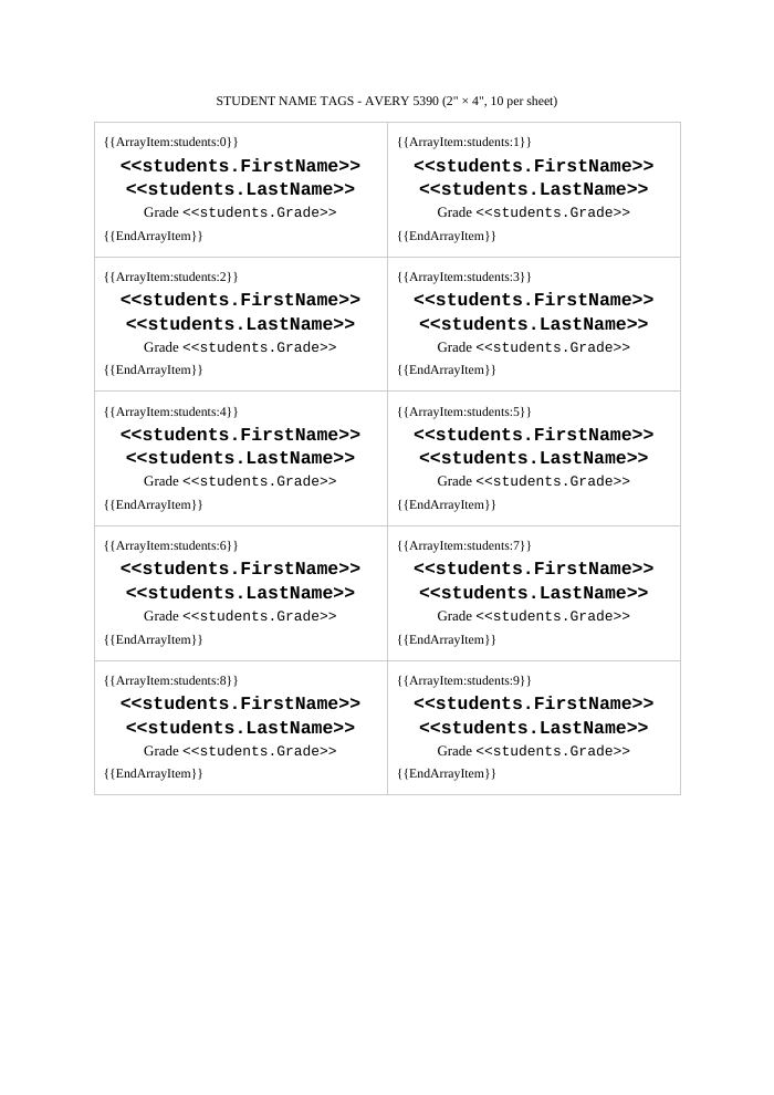 Preview of the Name Tags template