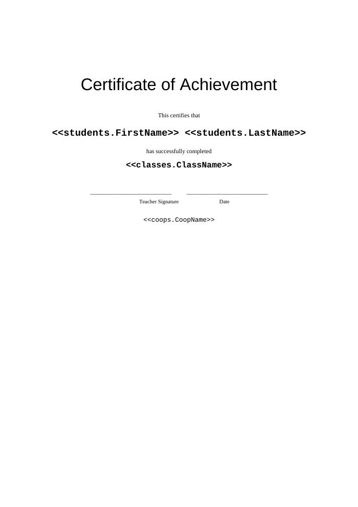 Preview of the Certificate of Achievement template
