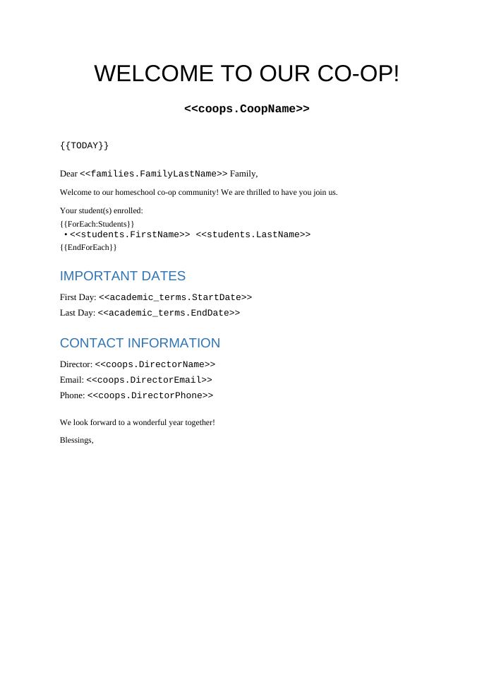 Preview of the Welcome Packet template