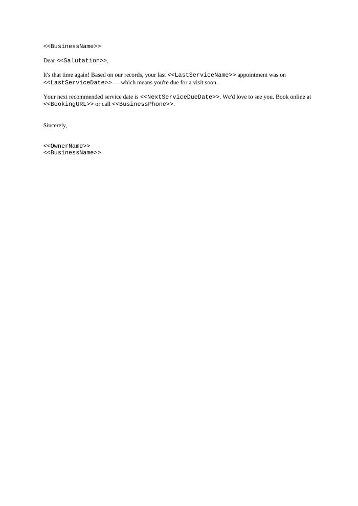 Preview of the You're Due Letter template