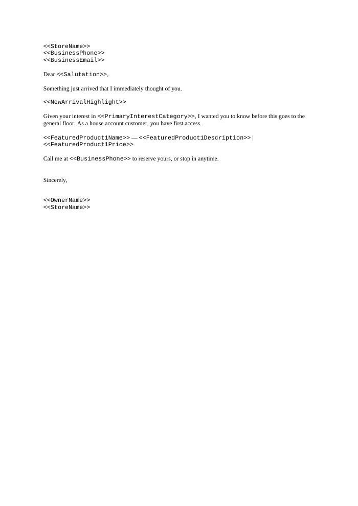 Preview of the New Arrival / Allocation Notice template