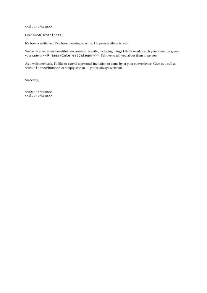 Preview of the Win-Back Letter template
