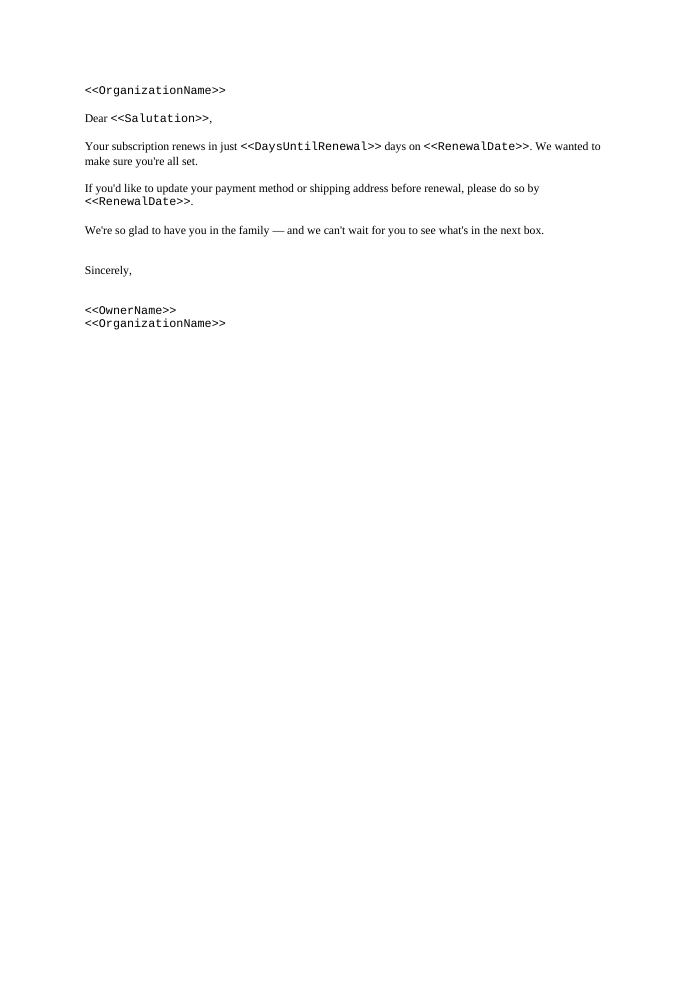Preview of the Renewal Reminder (7 Days) template