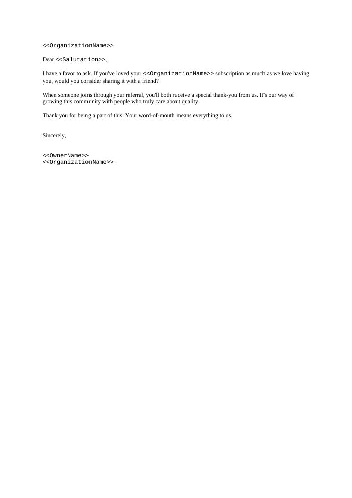 Preview of the Referral Invitation template