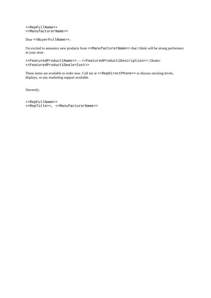 Preview of the New Product Announcement template