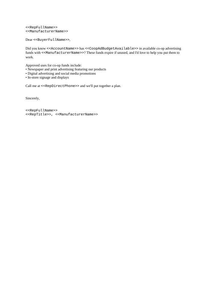 Preview of the Co-op Ad Opportunity template